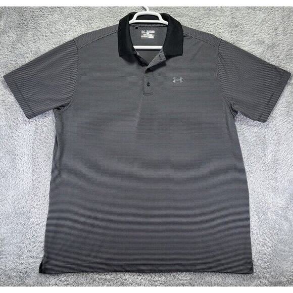 Under‎ Armour Shirt Mens 2XL XXL Striped Black Gray Polo Golf Heat Gear L… - Picture 1 of 8